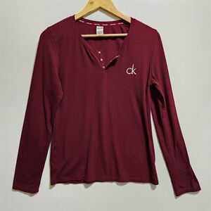 Calvin Klein Women's M Maroon Henley Long Sleeve Pajama Sleep Top